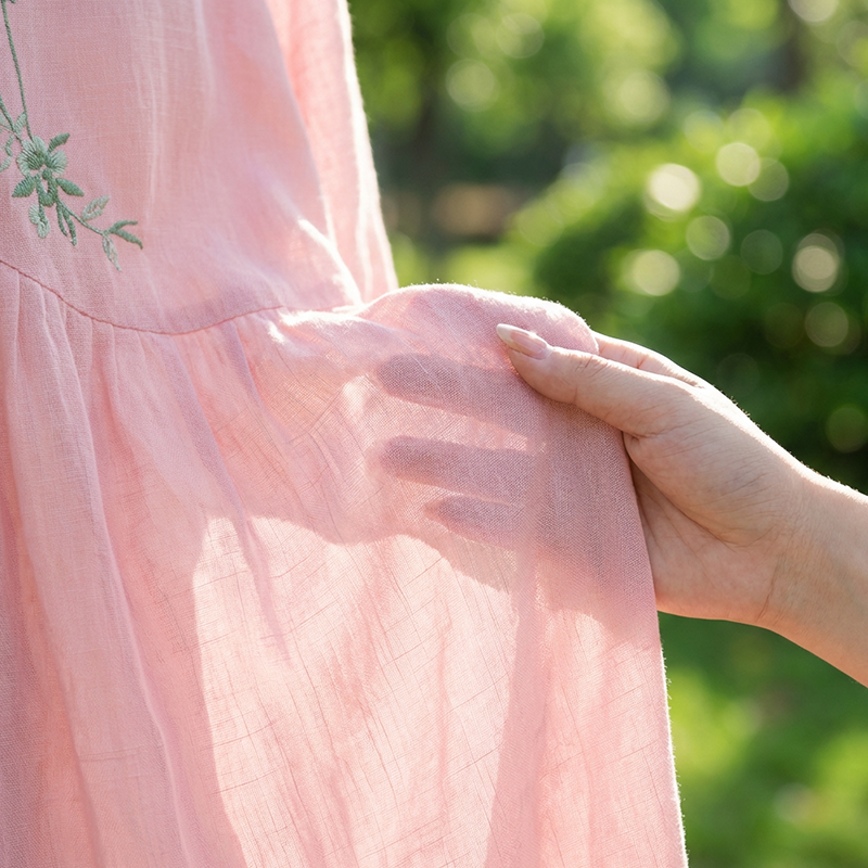 Molaka - Comfortable Embroidered Linen Midi Dress