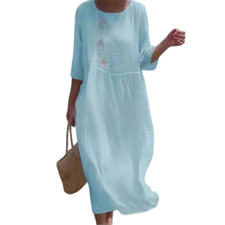 Molaka - Comfortable Embroidered Linen Midi Dress