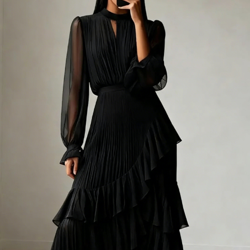 Daryna - Pleated Midi Dress With Keyhole Neckline