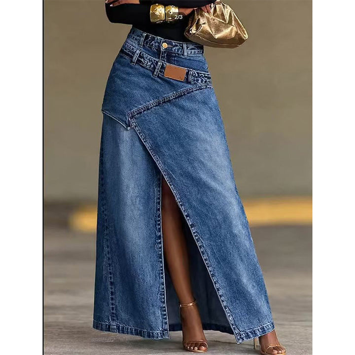 Iliza - Asymmetric Layered Denim Skirt With Slit