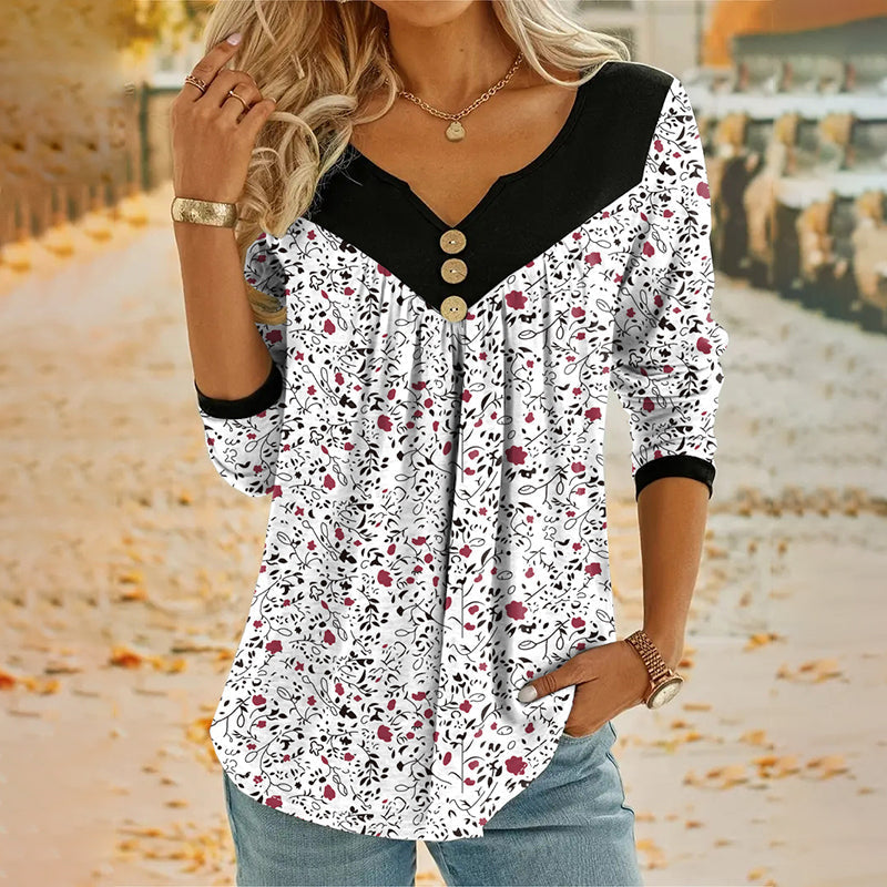 Sheloni - Floral Print Long Sleeve Button Top