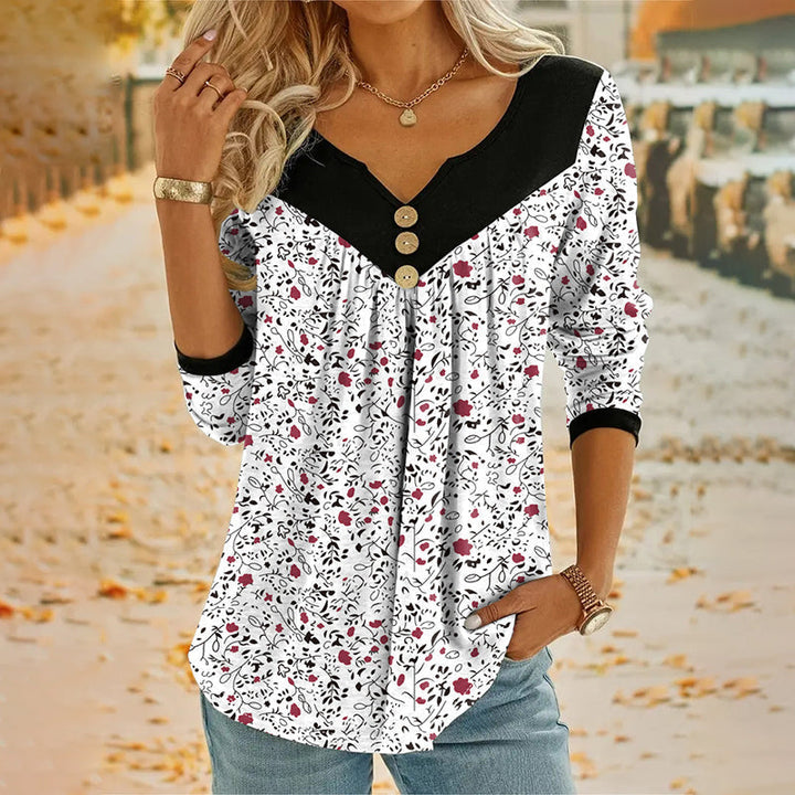 Sheloni - Floral Print Long Sleeve Button Top