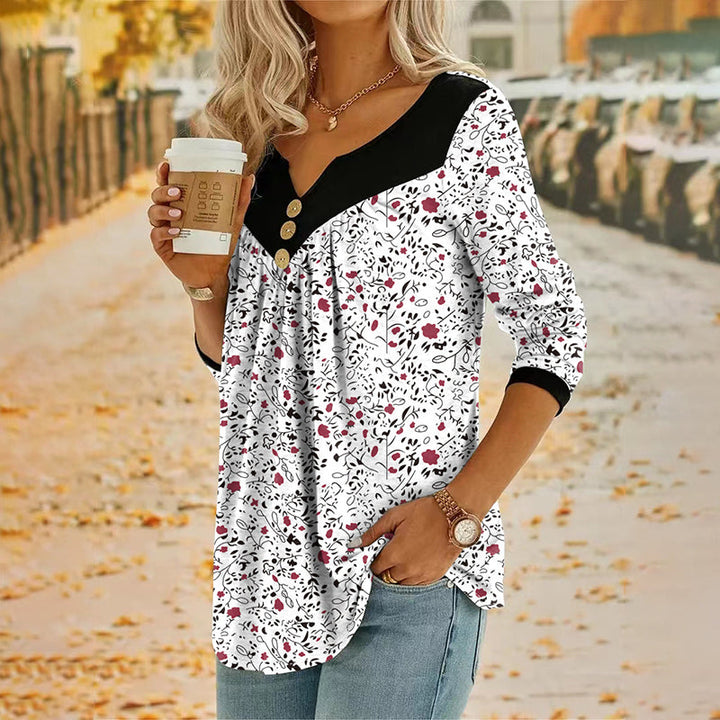 Sheloni - Floral Print Long Sleeve Button Top