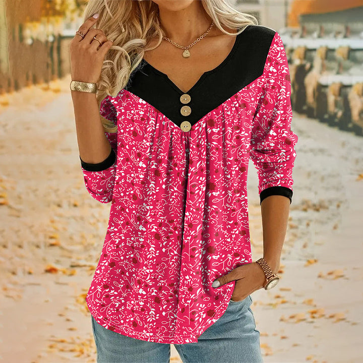 Sheloni - Floral Print Long Sleeve Button Top