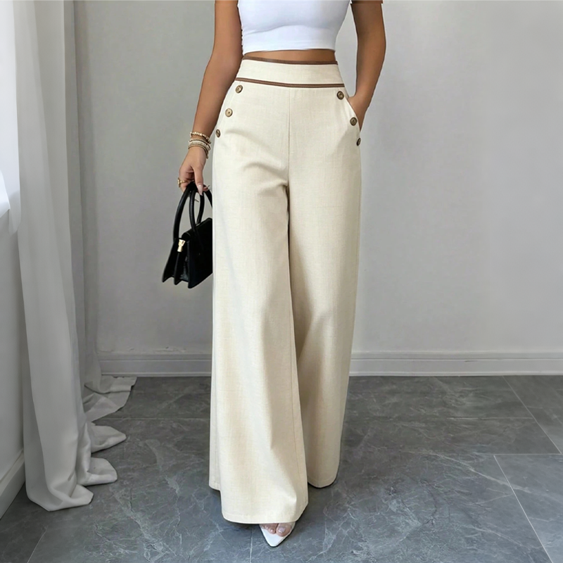 Selvie - Wide Leg Trousers with Decorative Buttons