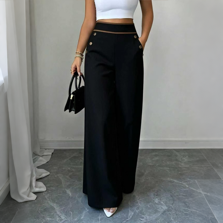 Selvie - Wide Leg Trousers with Decorative Buttons