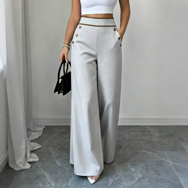 Selvie - Wide Leg Trousers with Decorative Buttons