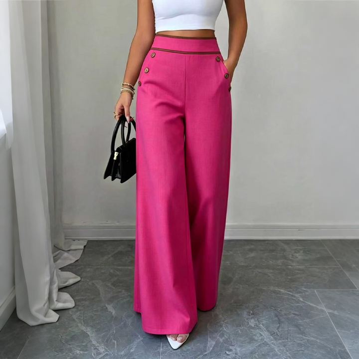 Selvie - Wide Leg Trousers with Decorative Buttons