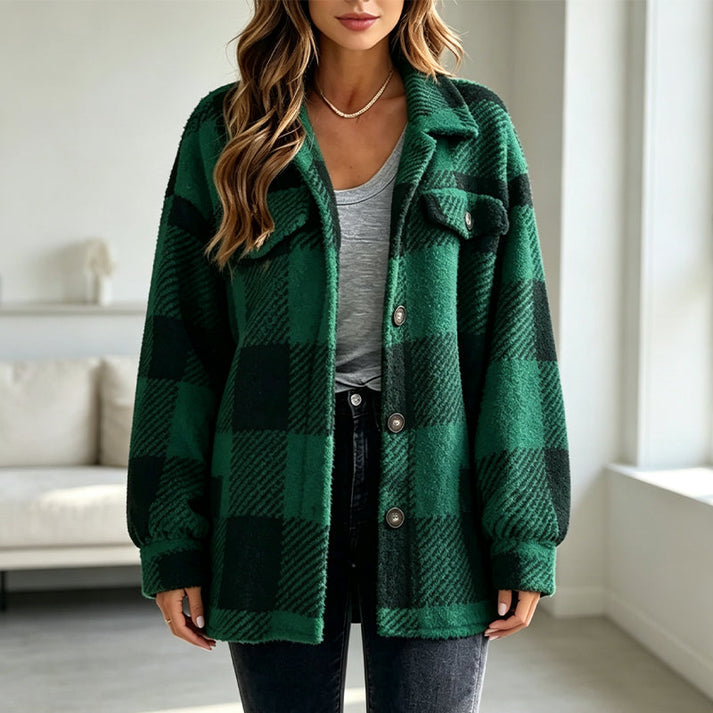Jovine - Cozy Checked Jacket With Button
