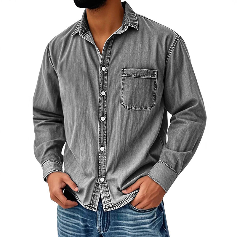 Theoius - Long Sleeve Denim Button-Up Shirt
