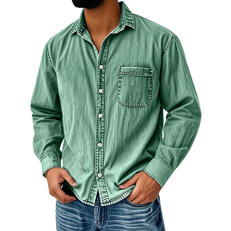Theoius - Long Sleeve Denim Button-Up Shirt