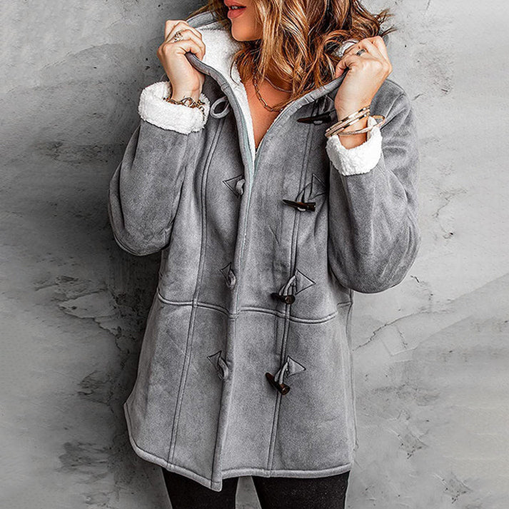 Gisisea - Long Sleeve Faux Suede Hooded Coat