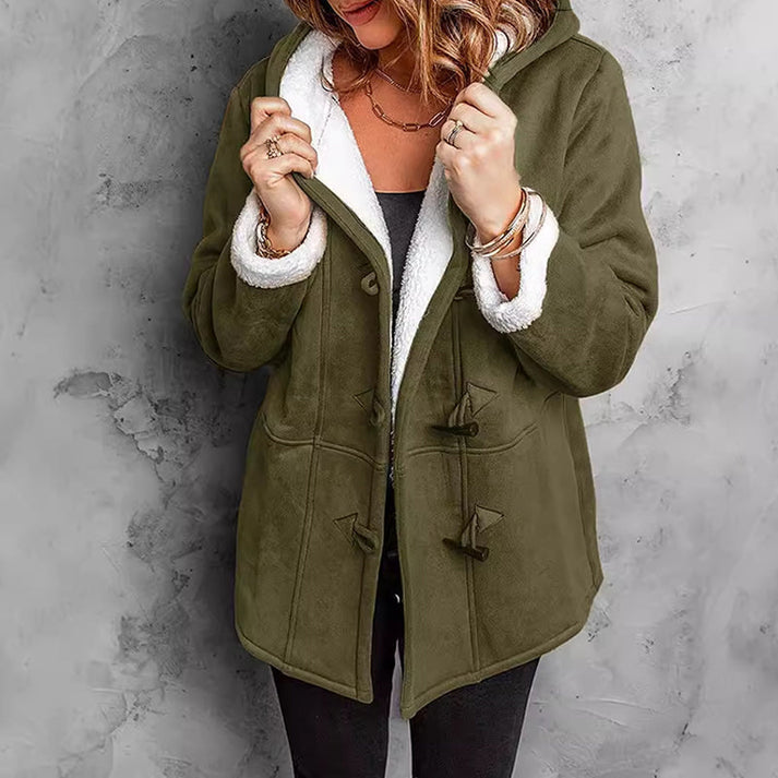 Gisisea - Long Sleeve Faux Suede Hooded Coat