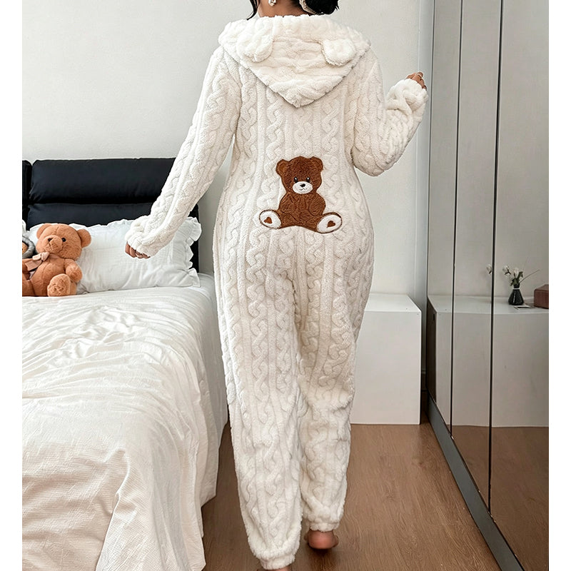 Quenalica - Cable Knit Warmth Hooded Jumpsuit
