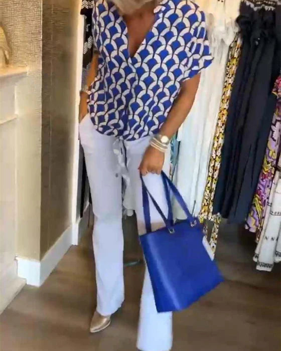 Emilya - Casual V Neck Top With Print